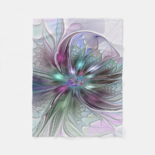 Colourful Fantasy Abstract Modern Fractal Flower Fleece Blanket