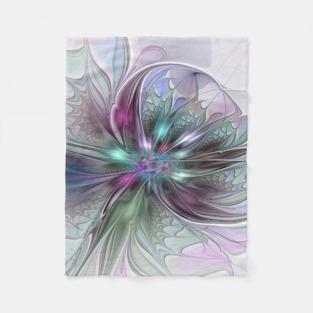 Colourful Fantasy Abstract Modern Fractal Flower Fleece Blanket (Front)
