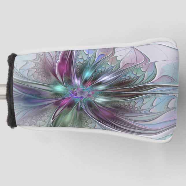 Colourful Fantasy Abstract Modern Fractal Flower Golf Head Cover (Front)