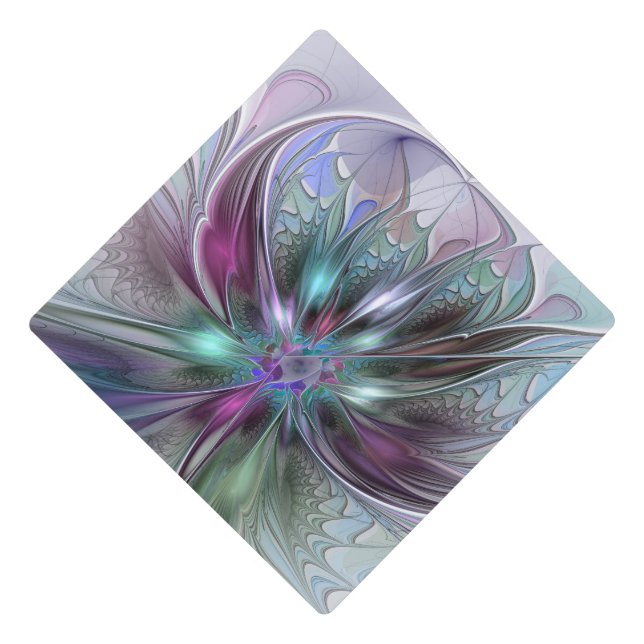 Colourful Fantasy Abstract Modern Fractal Flower Graduation Cap Topper (Front)