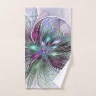 Colourful Fantasy Abstract Modern Fractal Flower Hand Towel