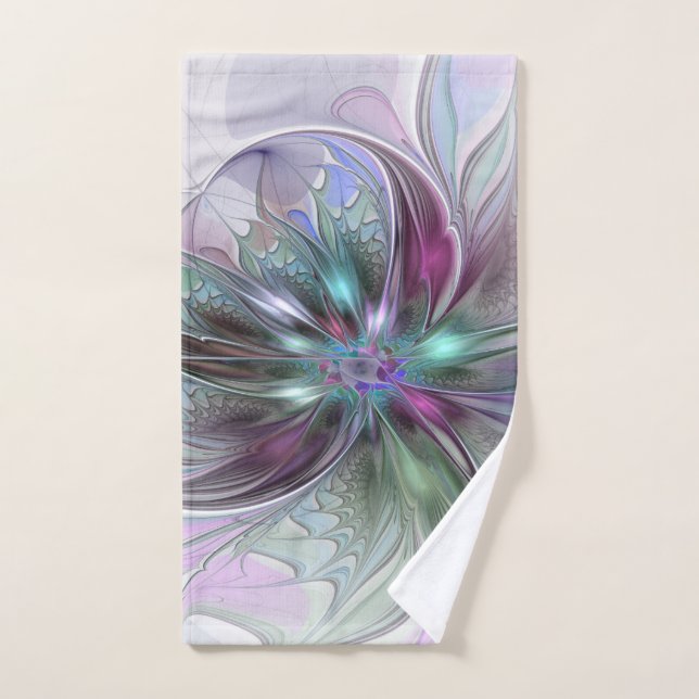 Colourful Fantasy Abstract Modern Fractal Flower Hand Towel (Hand Towel)
