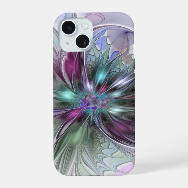 Colourful Fantasy Abstract Modern Fractal Flower iPhone 15 Case (Back)