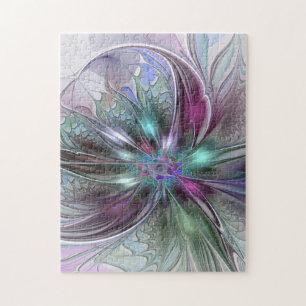 Colourful Fantasy Abstract Modern Fractal Flower Jigsaw Puzzle