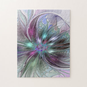 Colourful Fantasy Abstract Modern Fractal Flower Jigsaw Puzzle
