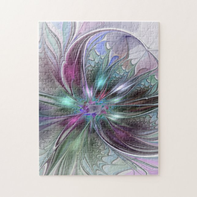 Colourful Fantasy Abstract Modern Fractal Flower Jigsaw Puzzle (Vertical)