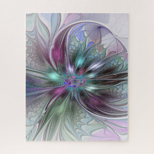 Colourful Fantasy Abstract Modern Fractal Flower Jigsaw Puzzle