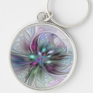 Colourful Fantasy Abstract Modern Fractal Flower Keychain