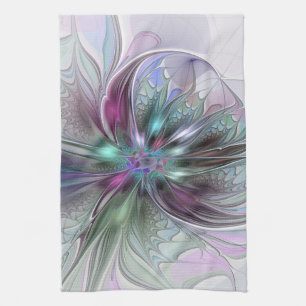 Colourful Fantasy Abstract Modern Fractal Flower Kitchen Towel