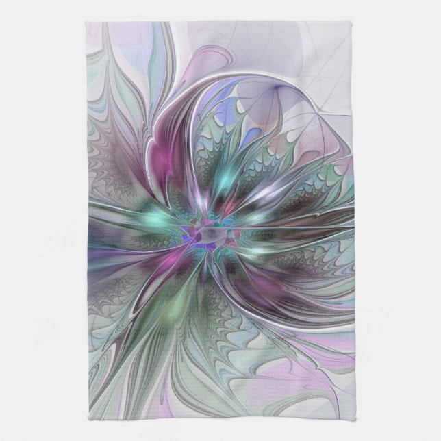 Colourful Fantasy Abstract Modern Fractal Flower Kitchen Towel (Vertical)