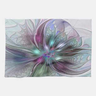 Colourful Fantasy Abstract Modern Fractal Flower Kitchen Towel