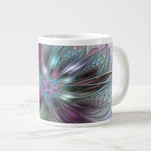 Colourful Fantasy Abstract Modern Fractal Flower Large Coffee Mug