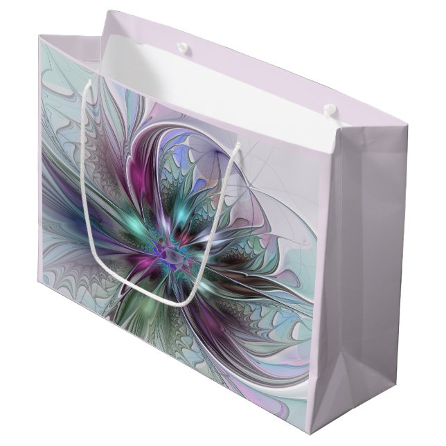 Colourful Fantasy Abstract Modern Fractal Flower Large Gift Bag (Front Angled)