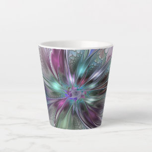 Colourful Fantasy Abstract Modern Fractal Flower Latte Mug