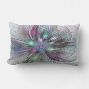 Colourful Fantasy Abstract Modern Fractal Flower Lumbar Pillow