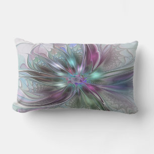Colourful Fantasy Abstract Modern Fractal Flower Lumbar Pillow