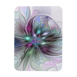 Colourful Fantasy Abstract Modern Fractal Flower Magnet