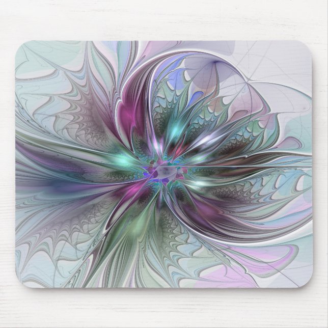 Colourful Fantasy Abstract Modern Fractal Flower Mouse Pad (Front)