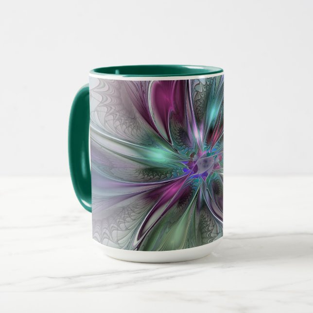 Colourful Fantasy Abstract Modern Fractal Flower Mug (Front Left)