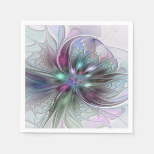 Colourful Fantasy Abstract Modern Fractal Flower Napkin