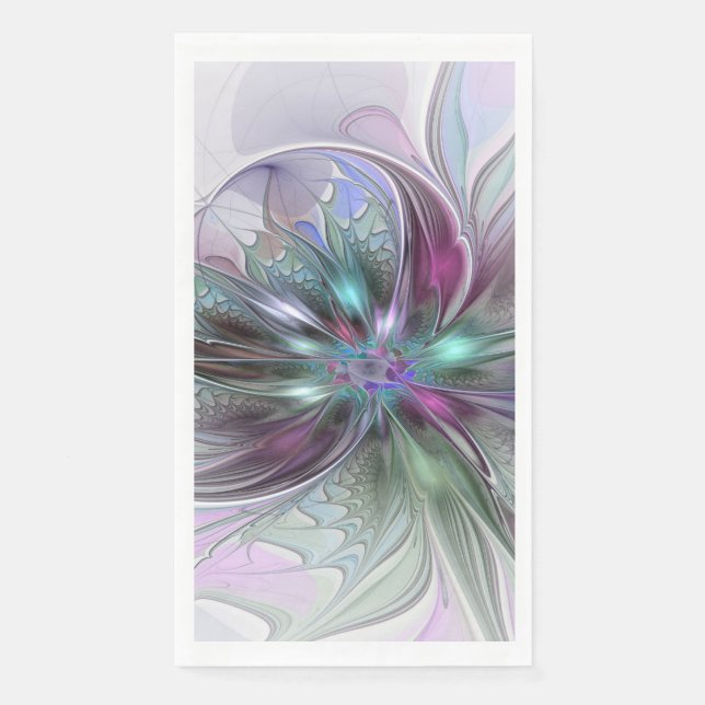Colourful Fantasy Abstract Modern Fractal Flower Napkin (Front)