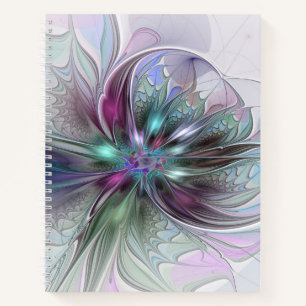 Colourful Fantasy Abstract Modern Fractal Flower Notebook