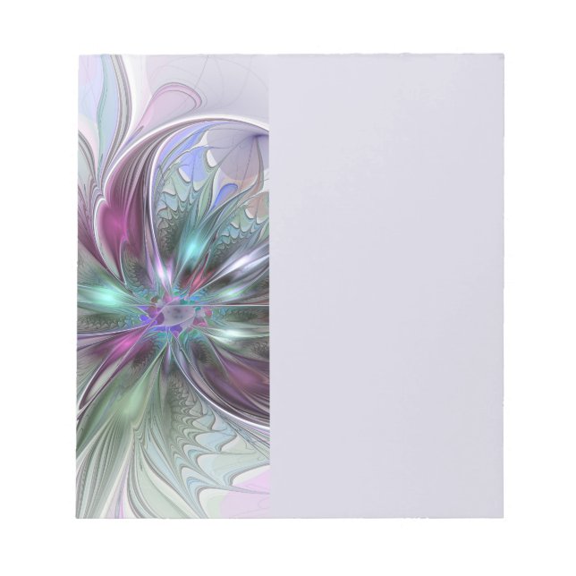 Colourful Fantasy Abstract Modern Fractal Flower Notepad (Front)