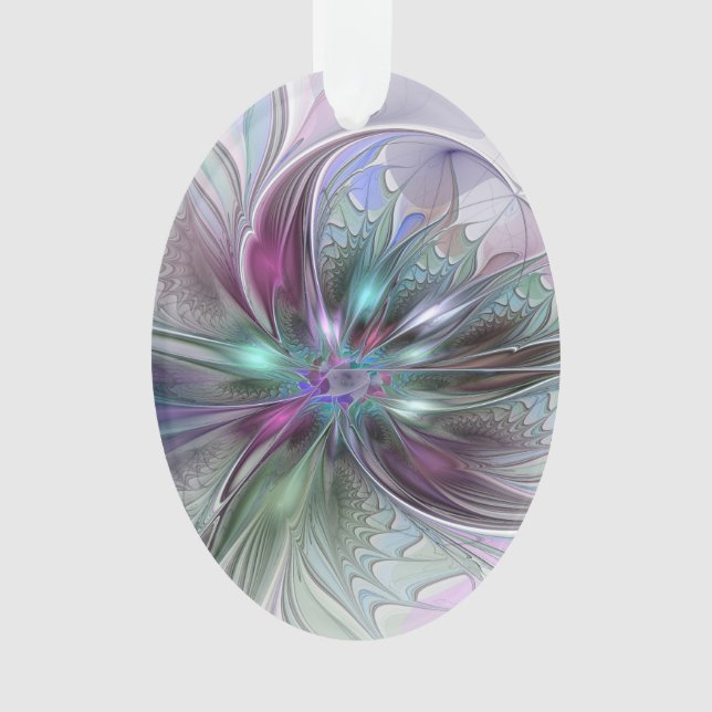 Colourful Fantasy Abstract Modern Fractal Flower Ornament (Front)