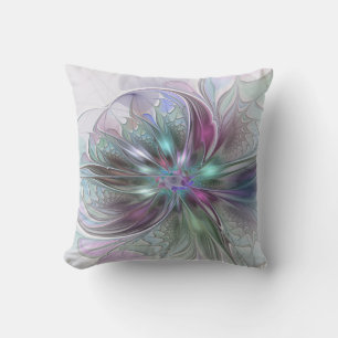 Colourful Fantasy Abstract Modern Fractal Flower Outdoor Pillow