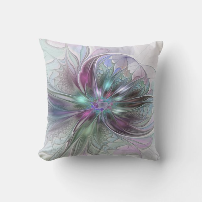 Colourful Fantasy Abstract Modern Fractal Flower Outdoor Pillow (Front)