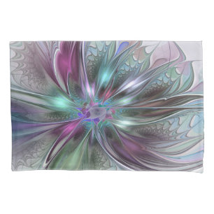 Colourful Fantasy Abstract Modern Fractal Flower Pillowcase
