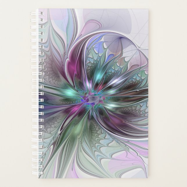 Colourful Fantasy Abstract Modern Fractal Flower Planner (Front)