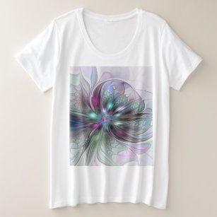 Colourful Fantasy Abstract Modern Fractal Flower Plus Size T-Shirt