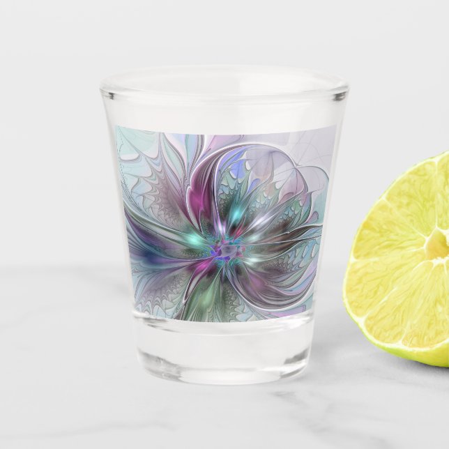 Colourful Fantasy Abstract Modern Fractal Flower Shot Glass (Front)