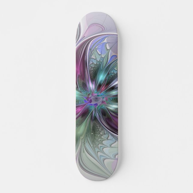 Colourful Fantasy Abstract Modern Fractal Flower Skateboard (Front)