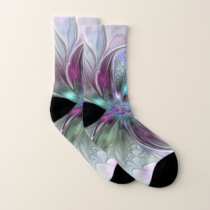 Colourful Fantasy Abstract Modern Fractal Flower Socks
