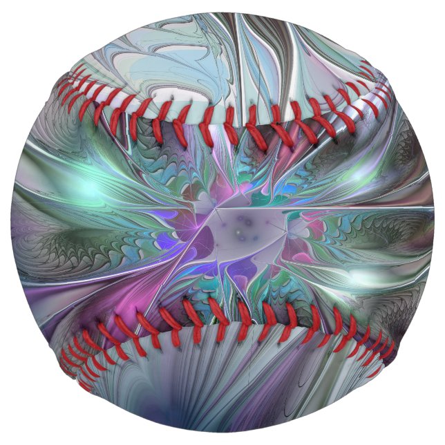 Colourful Fantasy Abstract Modern Fractal Flower Softball (Front)