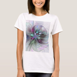 Colourful Fantasy Abstract Modern Fractal Flower T-Shirt