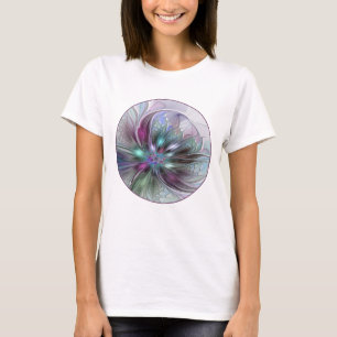 Colourful Fantasy Abstract Modern Fractal Flower T-Shirt