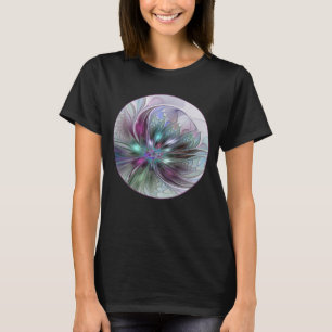 Colourful Fantasy Abstract Modern Fractal Flower T-Shirt