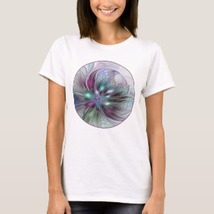 Colourful Fantasy Abstract Modern Fractal Flower T-Shirt