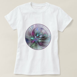Colourful Fantasy Abstract Modern Fractal Flower T-Shirt