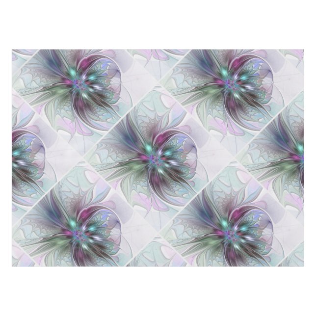 Colourful Fantasy Abstract Modern Fractal Flower Tablecloth (Front (Horizontal))