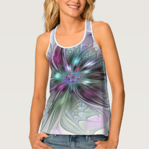 Colourful Fantasy Abstract Modern Fractal Flower Tank Top