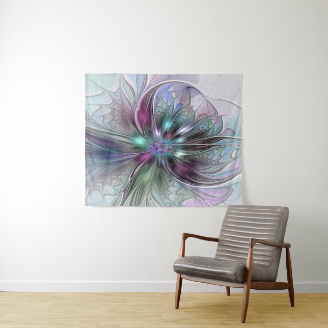 Colourful Fantasy Abstract Modern Fractal Flower Tapestry (In Situ (Horizontal))