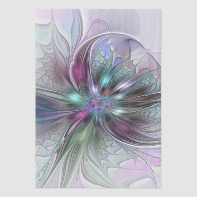 Colourful Fantasy Abstract Modern Fractal Flower Tissue Paper (Front)
