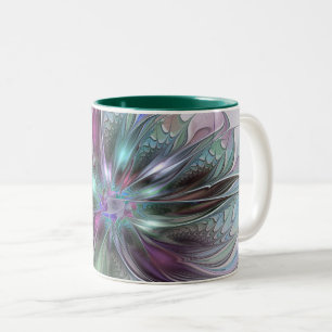 Colourful Fantasy Abstract Modern Fractal Flower Two-Tone Coffee Mug