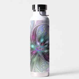 Colourful Fantasy Abstract Modern Fractal Flower Water Bottle
