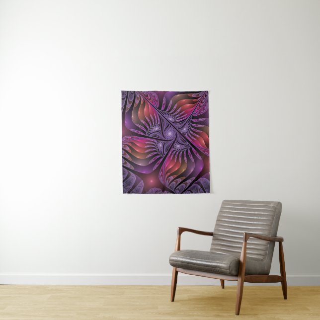 Colourful Fantasy Abstract Modern Purple Fractal Tapestry (In Situ)