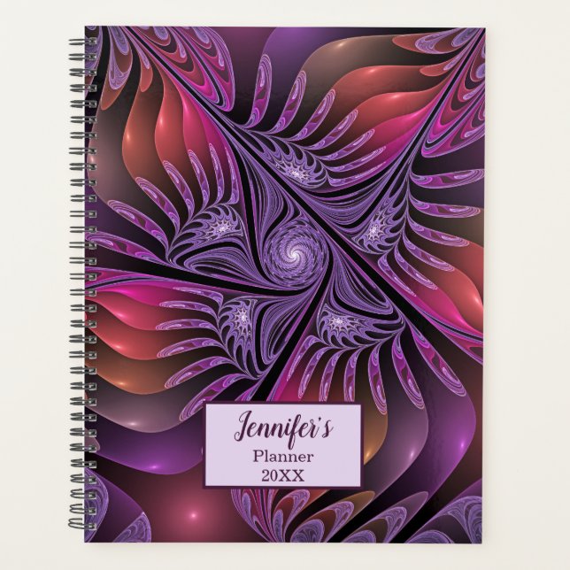 Colourful Fantasy Abstract Purple Fractal Art Name Planner (Front)